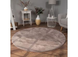 4061981191732 - Paco Home Teppich Wohnzimmer Kunstfell Shaggy Hochflor Waschbar In Waschmaschine Soft Uni Beige Taupe Ø 100 cm Rund