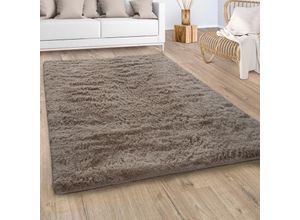 4061981192074 - Hochflor Teppich Wohnzimmer Fellteppich Kunstfell Flauschig Rutschfest Beige Taupe 120 cm Rund - Paco Home