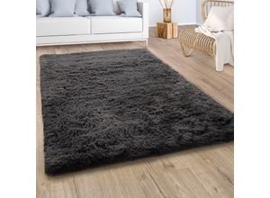 4061981192180 - Paco Home - Hochflor Teppich Wohnzimmer Fellteppich Kunstfell Flauschig Rutschfest Anthrazit 80 cm Rund