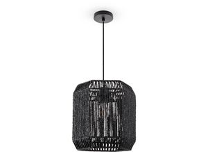 4061981192449 - Paco Home Pendelleuchte Esstisch Papier Boho Hängelampe Esszimmer Lampe E27 Rattan Pendelleuchte - Schwarz Schwarz (Ø24cm)