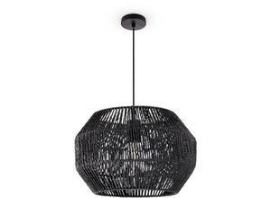 4061981192609 - Pendelleuchte Esstisch Papier Boho Hängelampe Esszimmer Lampe E27 Rattan Pendelleuchte - Schwarz Schwarz (Ø35cm) - Paco Home