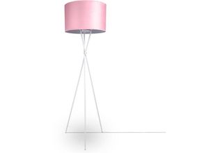 4061981194467 - Pendelleuchte Stehleuchte Dreibein Wohnzimmer Lampenschirm Velours Unifarben E27 Stehleuchte - Weiß Pink Weiß (Ø455 cm) - Paco Home