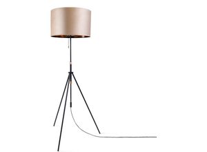 4061981194528 - Pendelleuchte Stehleuchte Dreibein Wohnzimmer Lampenschirm Velours Unifarben E27 Beige Kupfer (Ø455 cm) Stehleuchte Typ 2 - Schwarz - Paco Home