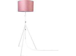 4061981194603 - Paco Home Pendelleuchte Stehleuchte Dreibein Wohnzimmer Lampenschirm Velours Unifarben E27 Pink Weiß (Ø455 cm) Stehleuchte Typ 2 - Weiß