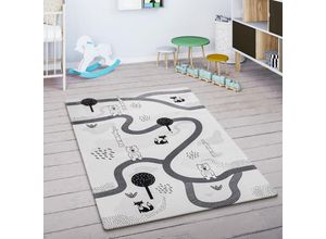 4061981195310 - Kinderteppich Kinderzimmer Teppich Spielmatte Straßenteppich Rutschfest Weiß Grau 80x150 cm - Paco Home