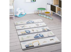 4061981195372 - Kinderteppich Kinderzimmer Teppich Spielmatte Rutschfest Berge Wolken Creme Blau 80x150 cm - Paco Home