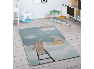 4061981195501 - Kinderteppich Kinderzimmer Teppich Spielmatte Sterne Wolken Mond Hase Türkis Creme 120x160 cm - Paco Home