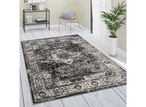 4061981195969 - Teppich Wohnzimmer Kurzflor Ornamente Orient Muster Vintage Bordüre Schwarz Grau 80x150 cm - Paco Home