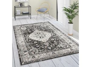 4061981196034 - Teppich Wohnzimmer Kurzflor Vintage Orient Mandala Ornamente Bordüre Schwarz Grau Creme 80x150 cm - Paco Home