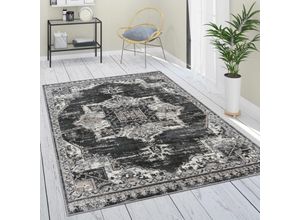 4061981196102 - Teppich Wohnzimmer Kurzflor Orientalisches Design Vintage Mandala Muster Schwarz Grau 80x150 cm - Paco Home