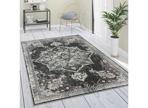 4061981196201 - Teppich Wohnzimmer Kurzflor Vintage Orientalisches Muster Bordüre Schwarz Grau 160x220 cm - Paco Home