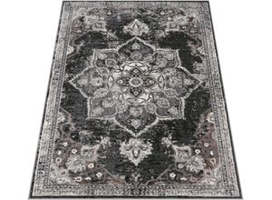 4061981196218 - Teppich Wohnzimmer Kurzflor Vintage Orientalisches Muster Bordüre Schwarz Grau 200x280 cm - Paco Home