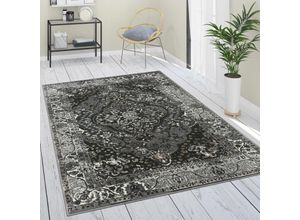 4061981196249 - Paco Home Teppich Wohnzimmer Kurzflor Orient Florales Muster Mit Bordüre Modern Schwarz 80x150 cm