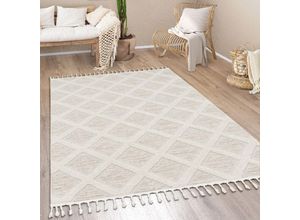 4061981198120 - Teppich Wohnzimmer Kurzflor Boho Modern Ethno Skandi Geometrisch Fransen 80x150 cm Bunt 3 - Paco Home