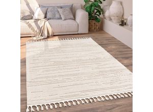 4061981198793 - Teppich Wohnzimmer Kurzflor Boho Ethno Skandinavisches Rautenmuster 3D Fransen 240x340 cm Creme - Paco Home