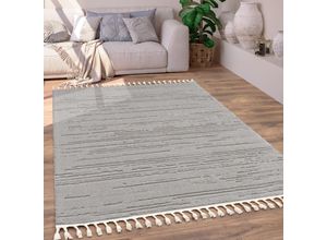 4061981198823 - Teppich Wohnzimmer Kurzflor Boho Ethno Skandinavisches Rautenmuster 3D Fransen 80x150 cm Grau 2 - Paco Home