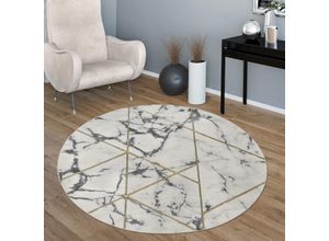 4061981200373 - Teppich Kraft 524 Teppiche Gr Ø 160 cm 15 mm 1 St goldfarben (gold) Esszimmerteppiche Kurzflor modernes Marmor-Design mit gold-silberfarbenen Akzenten