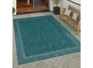 4061981201776 - Teppich Roma 272 Teppiche Gr B L 300 cm x 400 cm 4 mm 1 St blau (türkis) Esszimmerteppiche Flachgewebe meliert mit dezenter Bordüre In- und Outdoor geeignet