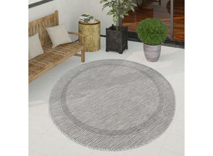 4061981201943 - Paco Home - Outdoor Teppich Wetterfest Balkon Terrasse Küche Modern Geometrische Muster 120 cm Rund Grau 2