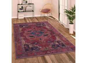 4061981205163 - Teppich Wohnzimmer Flachgewebe Vintage Orient Ornamente Bordüre Waschbar 80x150 cm Rot 3 - Paco Home