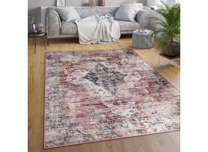 4061981206375 - Teppich Wohnzimmer Flachgewebe Orient Marokkanisch Ornamente Vintage Waschbar Rot 120x160 cm - Paco Home