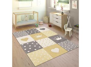 4061981207457 - Teppich Kinderzimmer Kinderteppich Junge Mädchen Pastell 3D Punkte Herz Gelb 80x150 cm - Paco Home