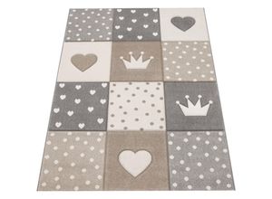 4061981207563 - Teppich Kinderzimmer Kinderteppich Junge Mädchen Pastell 3D Punkte Herz Beige 120x170 cm - Paco Home