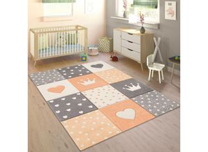 4061981207716 - Teppich Kinderzimmer Kinderteppich Mädchen Jungen Mit Karo-Design In Orange Grau 133 cm Quadrat - Paco Home 4061981207716 - Teppich Kinderzimmer Kinderteppich Mädchen Jungen Mit Karo-Design In Orange Grau 133 cm Quadrat - Paco Home