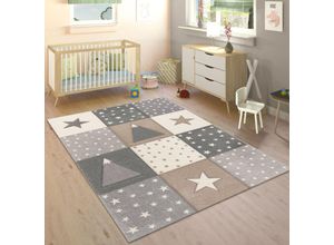 4061981207754 - Kinderteppich Teppich Kinderzimmer Junge Mädchen Pastell 3D Effekt Punkte Sterne Beige 80x150 cm - Paco Home