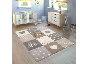 4061981208256 - Teppich Kinderzimmer Kinderteppich Spielteppich Pastell 3D Regenbogen Herz Punkte 80x150 cm Beige 2 - Paco Home