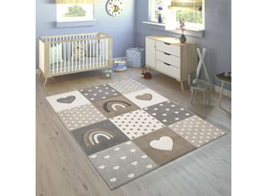 4061981208270 - Kinderteppich Cosmos 349 Teppiche Gr B L 140 cm x 200 cm 16 mm 1 St beige Kinder Kinderzimmerteppiche Kurzflor kariert 3D Effekt Motiv Regenbogen Herz & Punkte