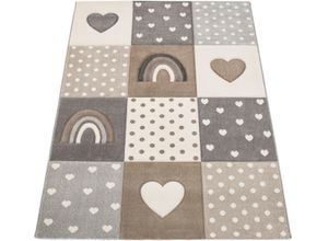 4061981208287 - Kinderteppich Cosmos 349 Teppiche Gr B L 160 cm x 230 cm 16 mm 1 St beige Kinder Kinderzimmerteppiche Kurzflor kariert 3D Effekt Motiv Regenbogen Herz & Punkte