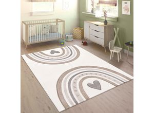 4061981208355 - Teppich Kinderzimmer Kinderteppich Spielteppich Pastell 3D Regenbogen Herz Punkte 80x150 cm Beige - Paco Home