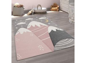 4061981208805 - Teppich Kinderzimmer Kinderteppich Spielteppich Pastell 3D Berge Wolken Sterne 160x230 cm Grau - Paco Home