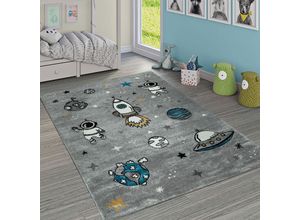 4061981209093 - Paco Home Kinderteppich Jungen Mädchen Grau Kinderzimmer Kurflor Weltall Astronaut 133 cm Quadrat