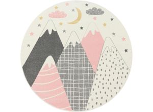 4061981209536 - Kinderteppich Teppich Kinderzimmer Junge Mädchen Modern Berge Sterne Wolken Pink 200 cm Rund - Paco Home