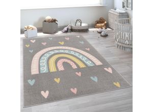 4061981209994 - Kinderteppich Nino 887 Teppiche Gr B L 200 cm x 280 cm 13 mm 1 St grau Kinder Kinderzimmerteppiche Kurzflor Spielteppich Motiv Regenbogen & Herzen Kinderzimmer