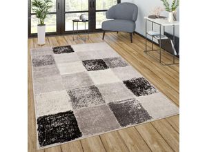 4061981210075 - Teppich Wohnzimmer Kurzflor Modern Kariertes Geometrisches Muster Vintage Grau 120x170 cm - Paco Home