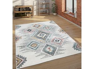 4061981210617 - Teppich Wohnzimmer Geometrisches Ethno Muster Kurzflor Mehrfarbig Beige Grau Rot 200 cm Rund - Paco Home