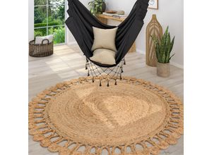 4061981212055 - Teppich Rund Wohnzimmer Jute Naturfaser Handgemacht Boho Modern Ethno Einfarbig Beige 80 cm Rund - Paco Home