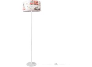 4061981216176 - Paco Home Stehleuchte Kinderzimmer Lampenschirm Babyzimmer Autos Polizei Feuerwehr E27 Design 1 (Ø38 cm) Stehleuchte Einbein - Weiß