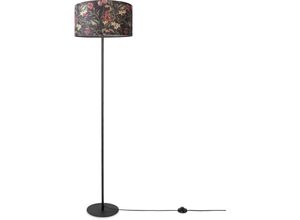 4061981216275 - Stehlampe Wohnzimmer Deko Büro Dreibein Lampenschirm Rund Stoff Blumen Jungle Design 5 (Ø38 cm) Stehleuchte Einbein - Schwarz - Paco Home