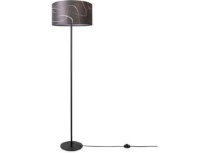 4061981216374 - Paco Home Stehlampe Wohnzimmer Lampenschirm Stoff Stehleuchte Leselampe Abstrakt Vintage Design 2 (Ø38 cm) Stehleuchte Einbein - Schwarz