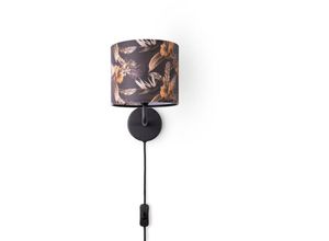 4061981216749 - Paco Home - Tischlampe Schreibtischlampe Wandlampe Stoff Nachttisch E14 Blumen Jungle Deko Wandleuchte - Schwarz Design 6 (Ø18 cm)