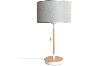 4061981217135 - Stehleuchte Wohnzimmer Stoffschirm Tischlampe Textil Schirm E27 Nachtlicht Grau (Ø28cm) Tischleuchte - Weiß - Paco Home