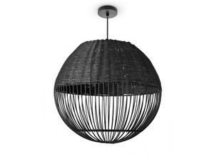 4061981217845 - Paco Home Rattan Pendelleuchte Wohnzimmer Tischleuchte Boho Käfig Lampe Nachttisch Metall Schwarz (Ø30cm) Pendelleuchte - Typ 1