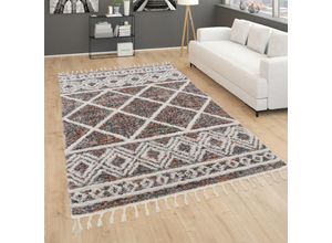 4061981220159 - Hochflor-Teppich Monza 651 Teppiche Gr B L 160 cm x 220 cm 34 mm 1 St bunt (mehrfarbig) Fransenteppich Esszimmerteppiche meliert Rauten Muster 3D-Effekt mit Fransen