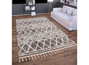 4061981220203 - Paco Home Hochflor Teppich Wohnzimmer Shaggy Boho Modern Skandi Rauten Fransen 120x160 cm Bunt 3