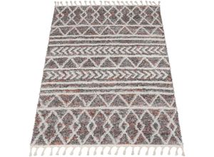 4061981220302 - Paco Home - Hochflor Teppich Wohnzimmer Shaggy Boho Modern Skandi Rauten Fransen 200x280 cm Bunt 2