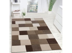 4061981221019 - Designer Teppich Modern Handgearbeiteter Konturenschnitt Kariert Braun Beige 60x110 cm - Paco Home 4061981221019 - Designer Teppich Modern Handgearbeiteter Konturenschnitt Kariert Braun Beige 60x110 cm - Paco Home